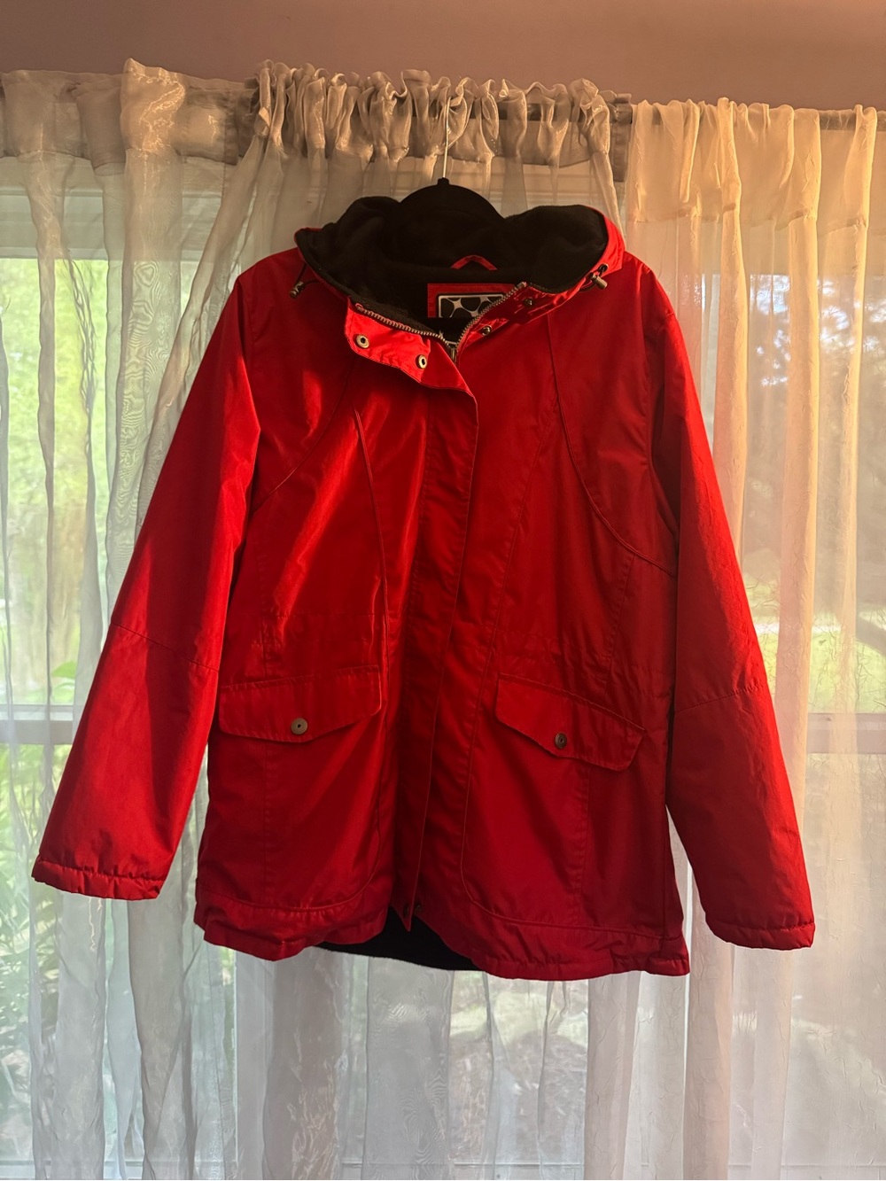 Big Chill Red Hooded Rain Jacket With Sherpa Lining